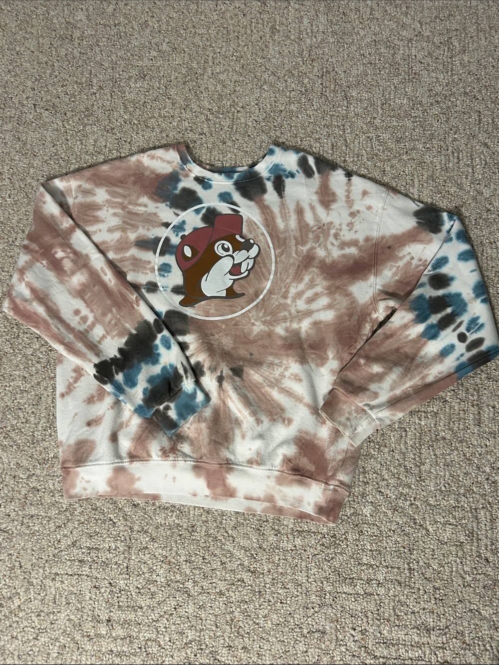 Buc-ee's Tie-Dye Crewneck Sweatshirt - Brown & Blue Small